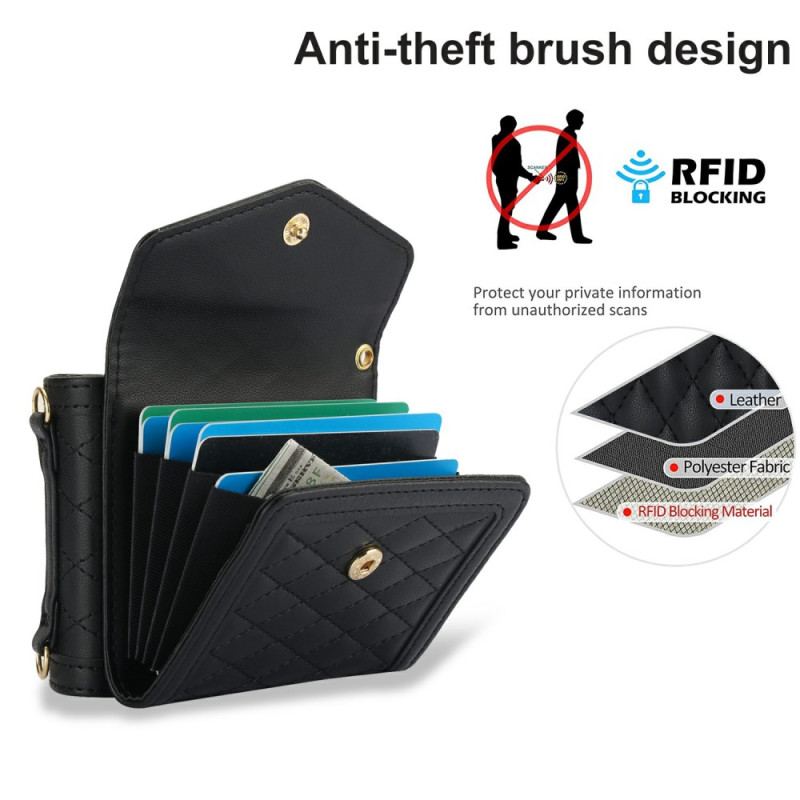 Coque Samsung Galaxy Z Flip 7 5G Porte-Cartes Matelassé et Bandoulière