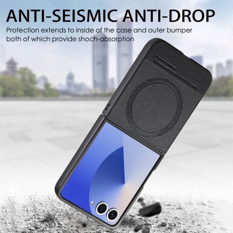 Coque Samsung Galaxy Z Flip 7 Compatible MagSafe Cuir Texture Jeans