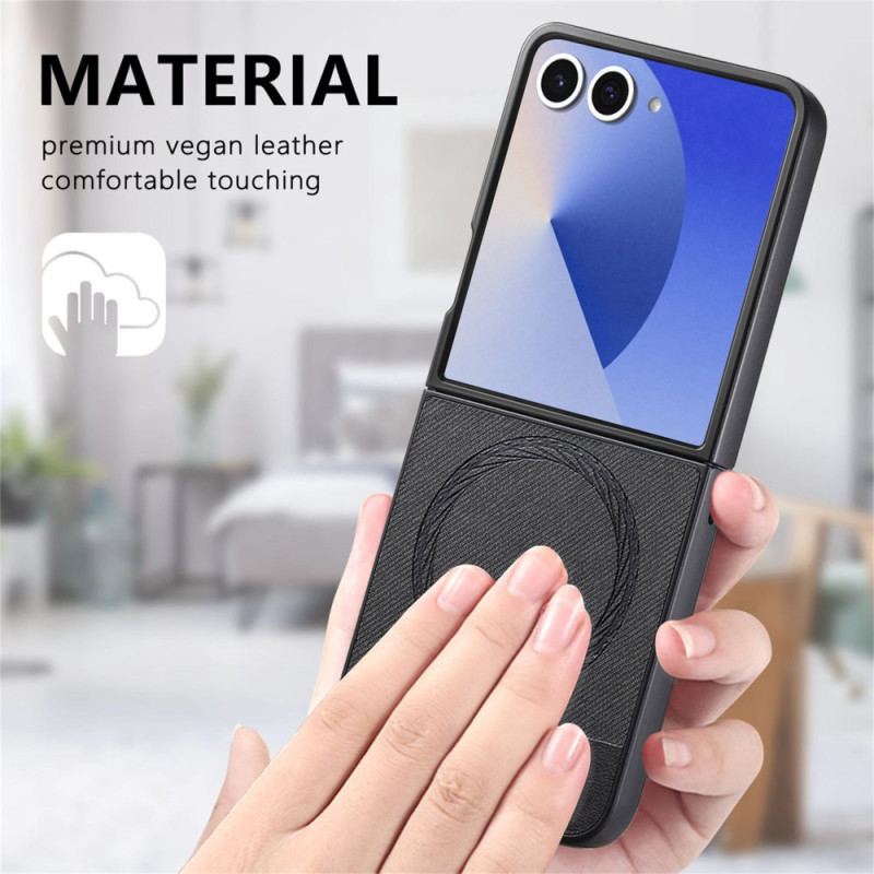 Coque Samsung Galaxy Z Flip 7 Compatible MagSafe Cuir Texture Jeans