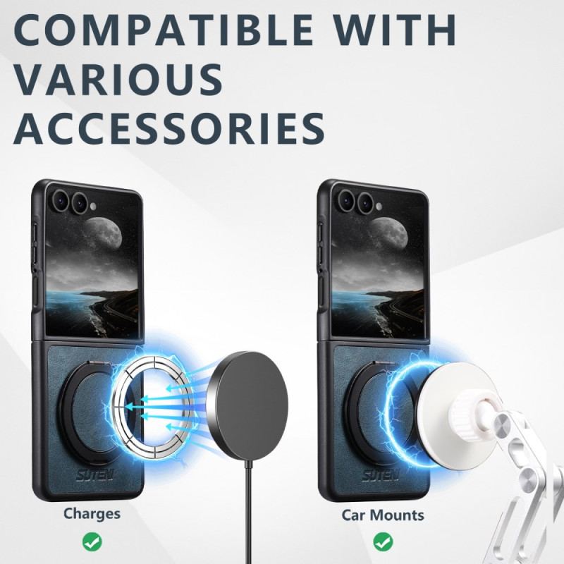 Coque Samsung Galaxy Z Flip 7 Compatible MagSafe Effet Cuir Anneau-Support SUTENI