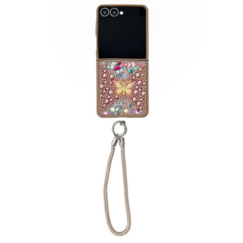 Coque Samsung Galaxy Z Flip 7 Design Paillettes et Dragonne