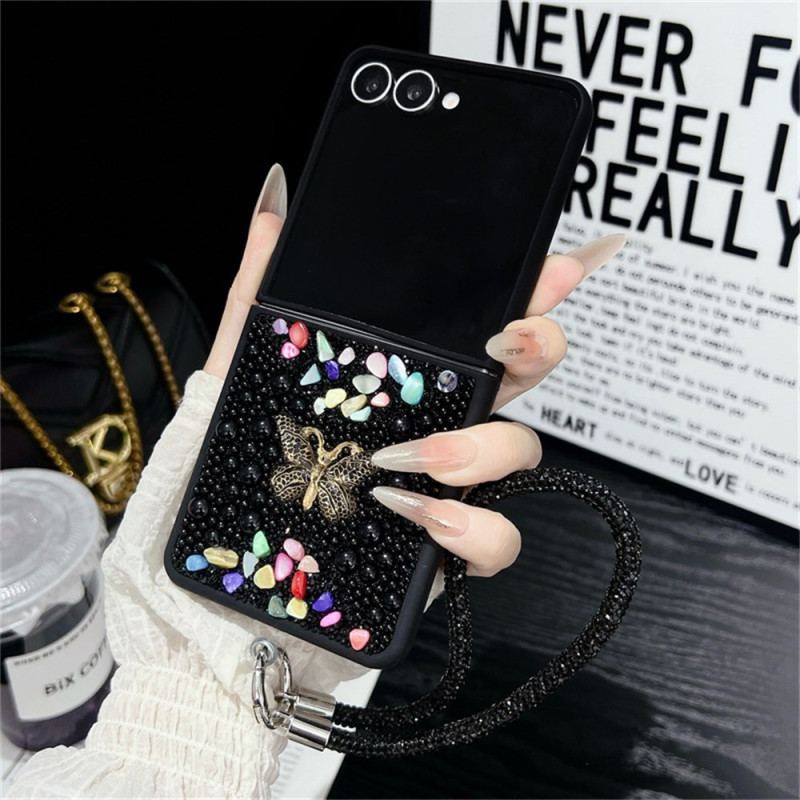 Coque Samsung Galaxy Z Flip 7 Design Paillettes et Dragonne