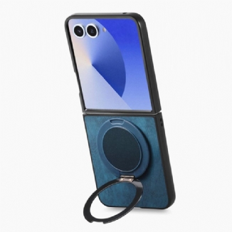 Coque Samsung Galaxy Z Flip 7 Effet Cuir avec Support Rotatif à