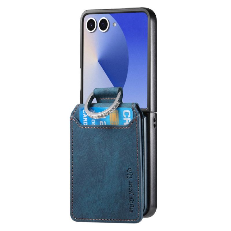 Coque Samsung Galaxy Z Flip 7 Effet Vintage Porte-Cartes et Support
