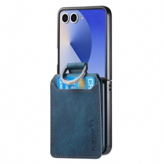 Coque Samsung Galaxy Z Flip 7 Effet Vintage Porte-Cartes et Support