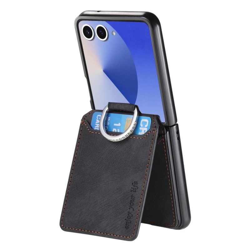 Coque Samsung Galaxy Z Flip 7 Effet Vintage Porte-Cartes et Support