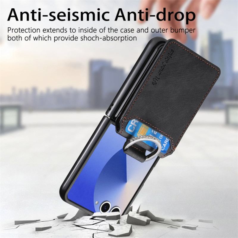 Coque Samsung Galaxy Z Flip 7 Effet Vintage Porte-Cartes et Support