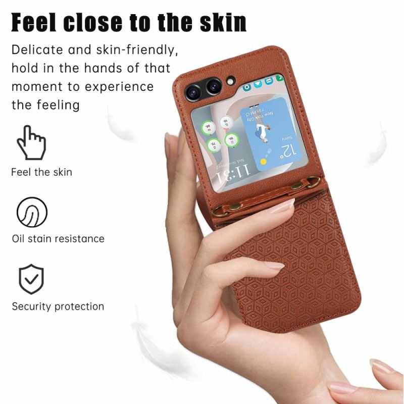 Coque Samsung Galaxy Z Flip 7 Porte-Cartes Design Rhombique