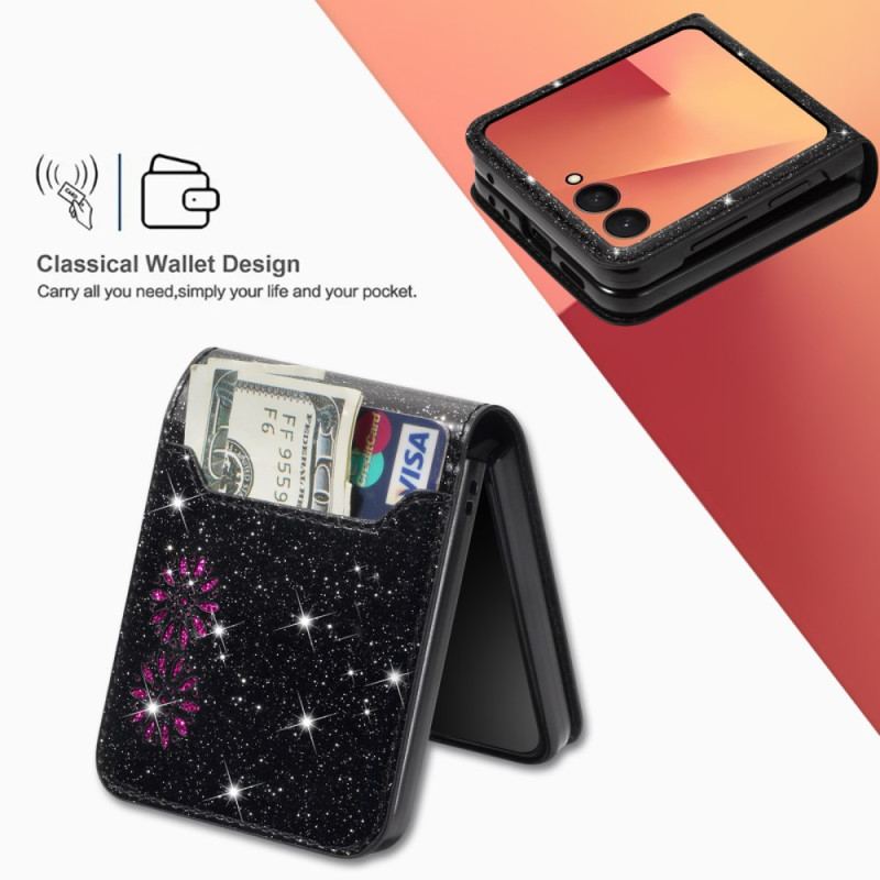 Coque Samsung Galaxy Z Flip 7 Porte-Cartes Paillettes