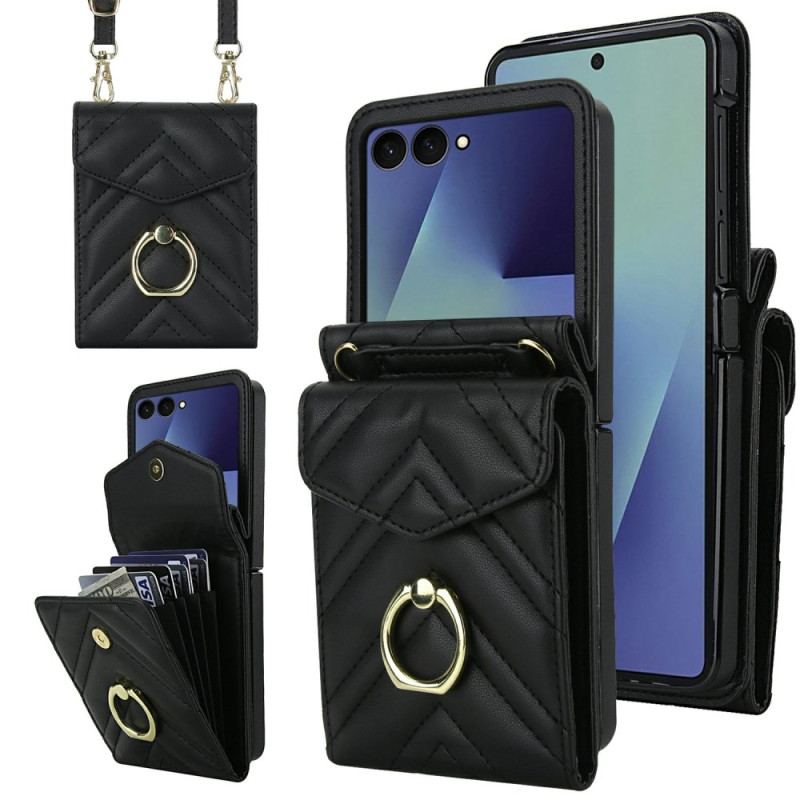 Coque Samsung Galaxy Z Flip 7 Porte-Cartes RFID et Bandoulière