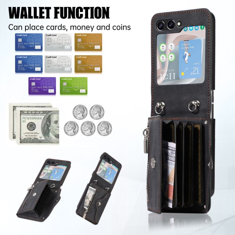 Coque Samsung Galaxy Z Flip 7 Portefeuille avec Lanière et Bandoulière