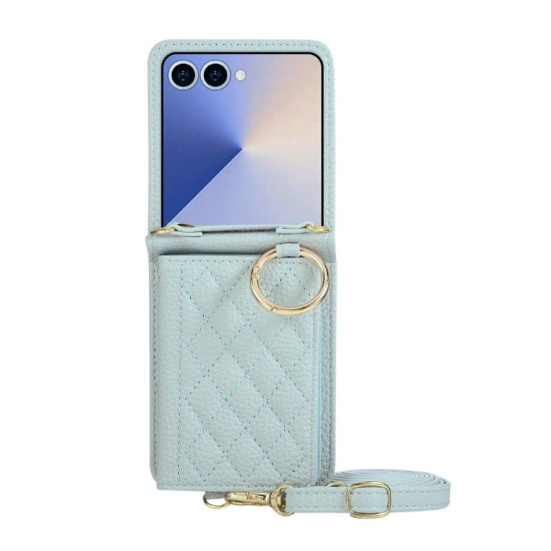 Coque Samsung Galaxy Z Flip 7 Portefeuille Matelassé avec Bandoulière