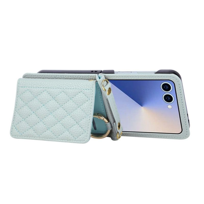 Coque Samsung Galaxy Z Flip 7 Portefeuille Matelassé avec Bandoulière