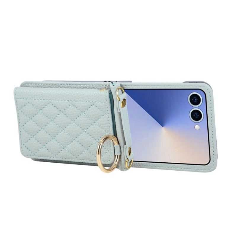 Coque Samsung Galaxy Z Flip 7 Portefeuille Matelassé avec Bandoulière