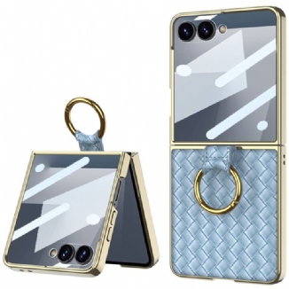 Coque Samsung Galaxy Z Flip 7 Texture Tissée avec Anneau-Support