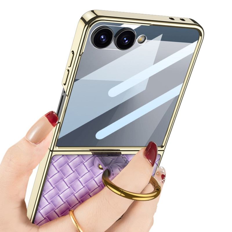 Coque Samsung Galaxy Z Flip 7 Texture Tissée avec Anneau-Support