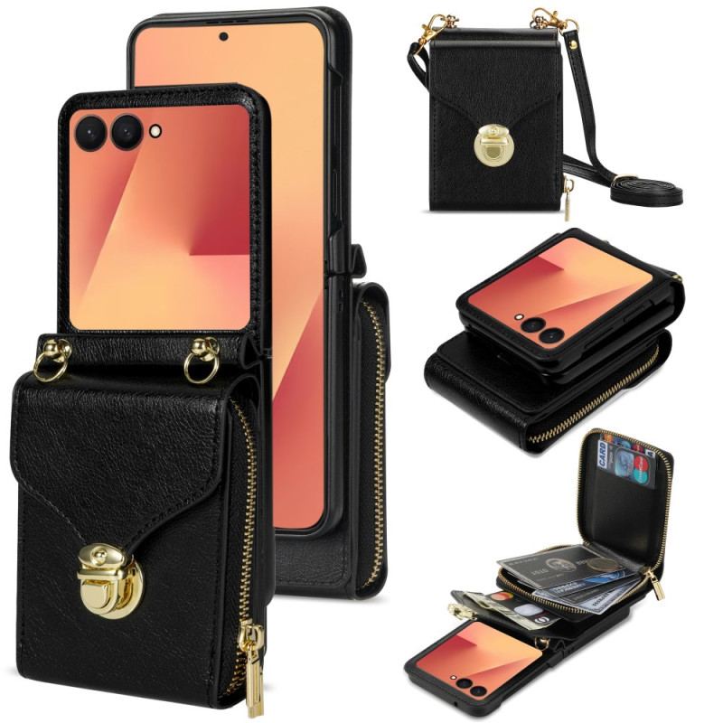 Étui Samsung Galaxy Z Flip 7 Portefeuille à Fermeture Éclair et Bandoulière