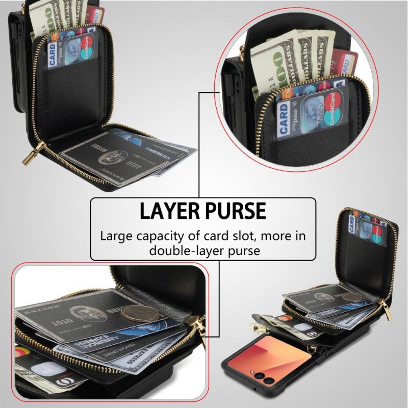 Étui Samsung Galaxy Z Flip 7 Portefeuille à Fermeture Éclair et Bandoulière