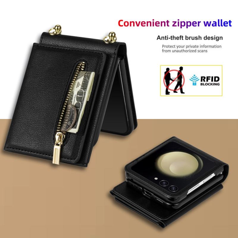Étui Samsung Galaxy Z Flip 7 Portefeuille RFID et Bandoulière