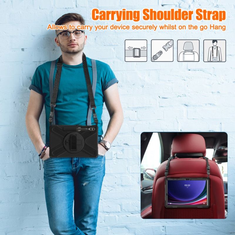 Coque Samsung Galaxy Tab S10 Plus/ S9 FE Plus/S9 Plus/S8 Plus/S7 Plus/S7 FE Ultra Résistante Support et Bandoulière