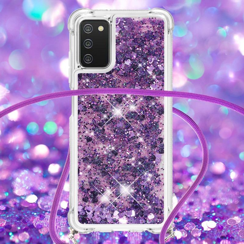 Coque Samsung Galaxy A03s Paillettes avec Cordon
