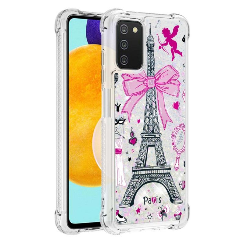 Coque Samsung Galaxy A03s La Tour Eiffel Paillettes