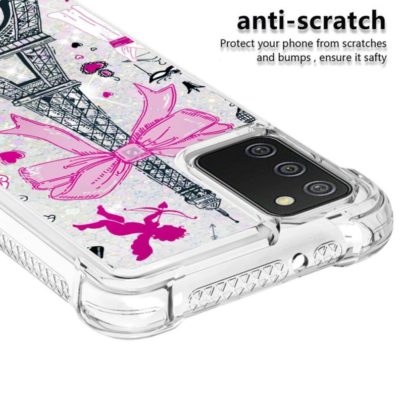 Coque Samsung Galaxy A03s La Tour Eiffel Paillettes