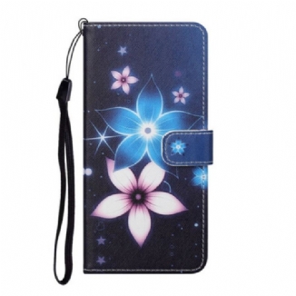 Housse Huawei P Smart 2021 Fleurs Lunaires à Lanière
