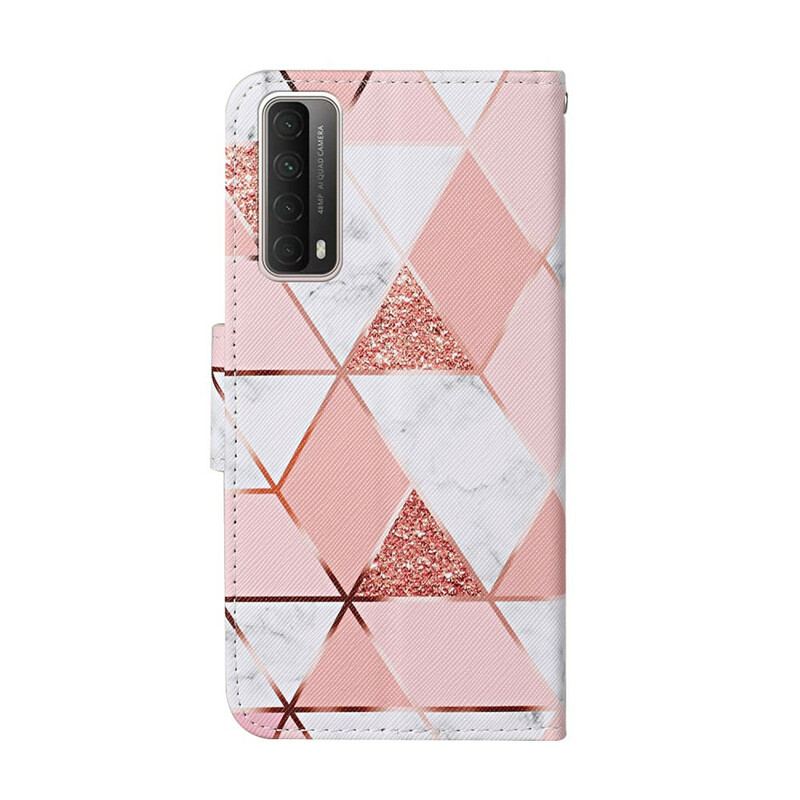 Housse Huawei P Smart 2021 Marbre et Paillettes avec Lanière
