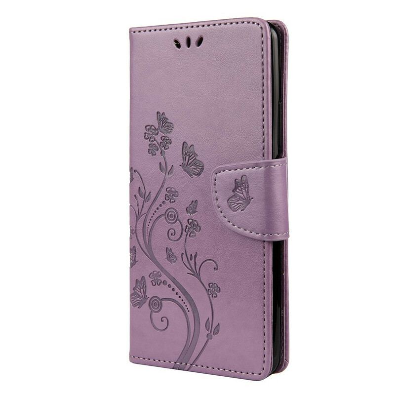 Housse Huawei P Smart 2021 Papillons et Fleurs à Lanière
