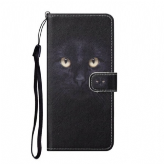 Housse Huawei P Smart 2021 Yeux de Chat Noir à Lanière