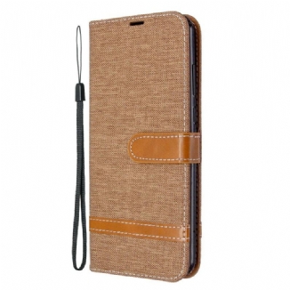 Housse Huawei Y6p Tissu et Effet Cuir à Lanière