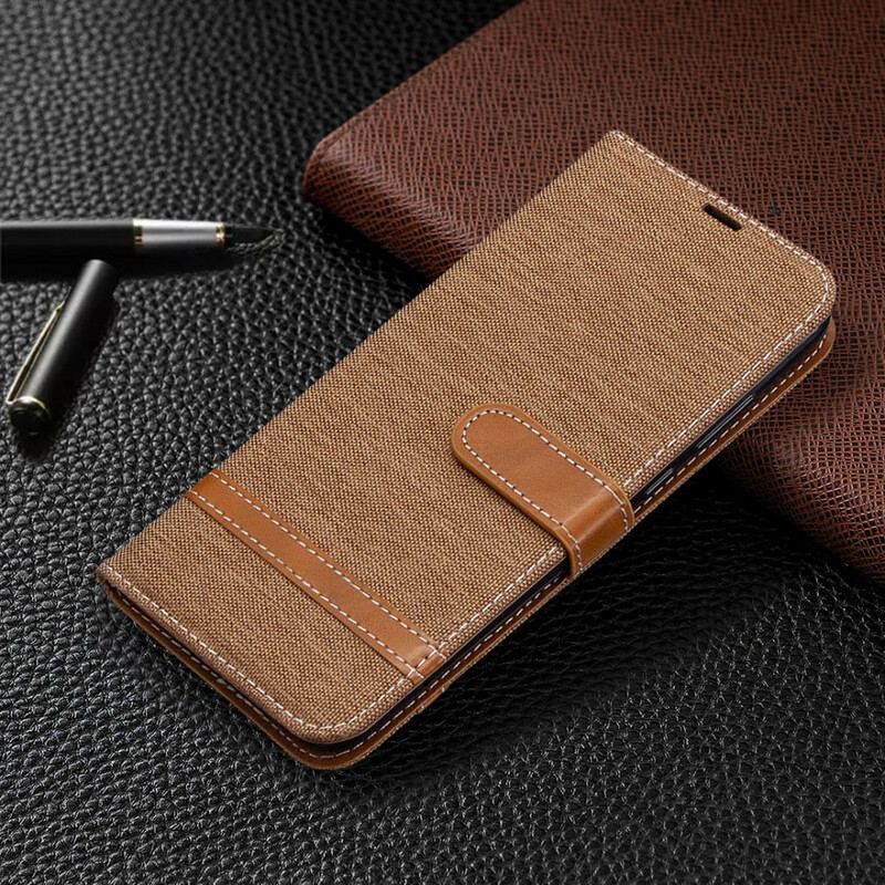 Housse Huawei Y6p Tissu et Effet Cuir à Lanière
