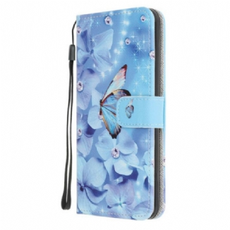 Housse Samsung Galaxy Note 20 Papillons Diamants à Lanière