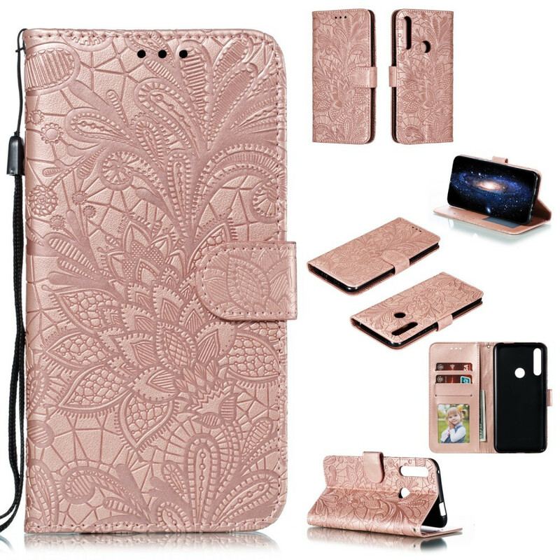 Housse Huawei P Smart Z / Honor 9X Fleurs Tribales à Lanière
