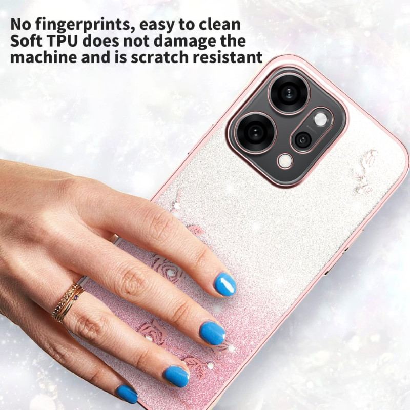 Coque Oppo Reno 14 Pro 5G Fleurs et Strass