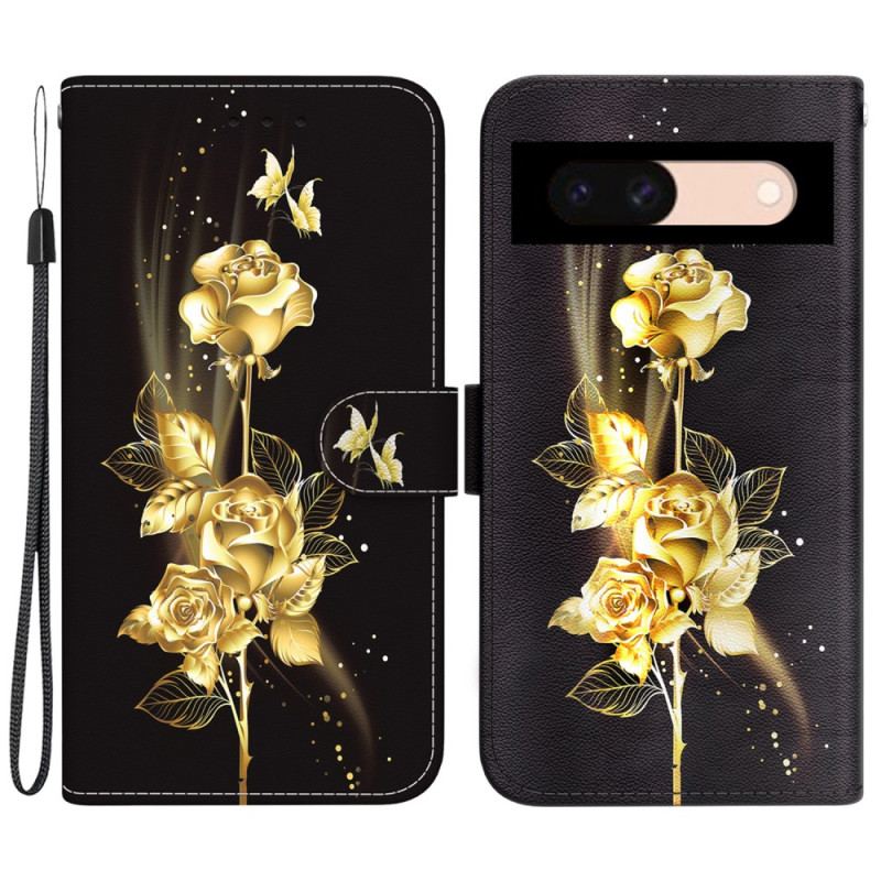 Housse Google Pixel 8A Papillons d'Or et Rose à Lanière