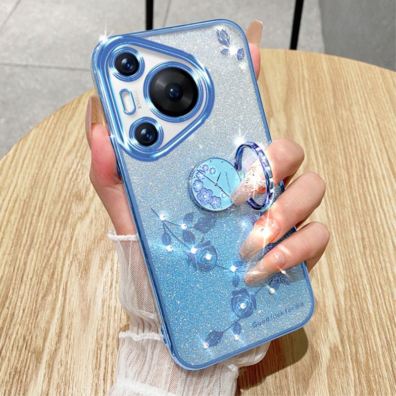 Coque Huawei Pura 70 Pro Fleurs et Strass avec Support KADEM