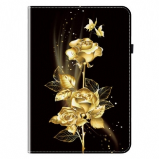 Étui Samsung Galaxy Tab S11 Papillons et Roses Dorés