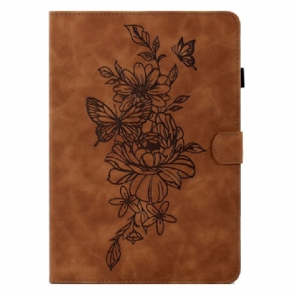 Housse Samsung Galaxy Tab S11 Effet Daim Fleurs et Papillons