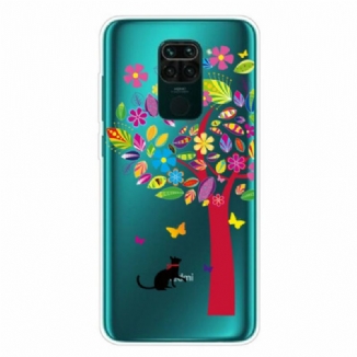 Coque Xiaomi Redmi Note 9 Chat sous l'Arbre Coloré