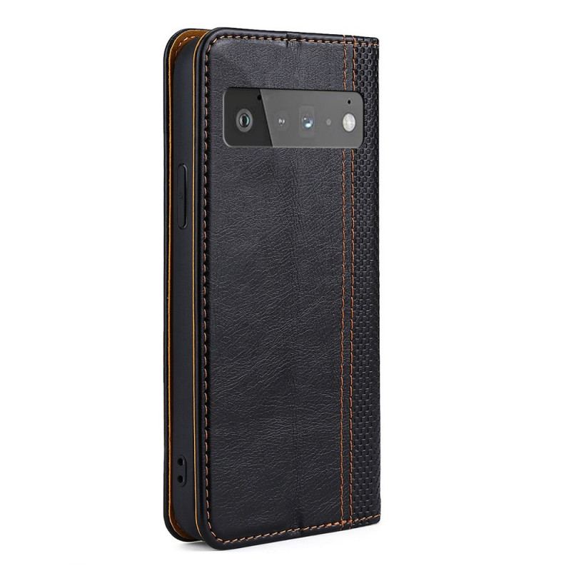 Flip Cover Google Pixel 6 Pro Cuir Litchi Fendu Coutures