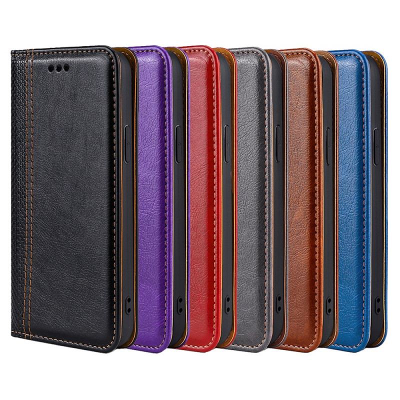 Flip Cover Google Pixel 6 Pro Cuir Litchi Fendu Coutures