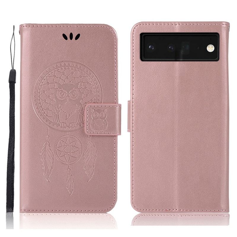 Housse Google Pixel 6 Pro Effet Cuir Attrape Rêves Hibou