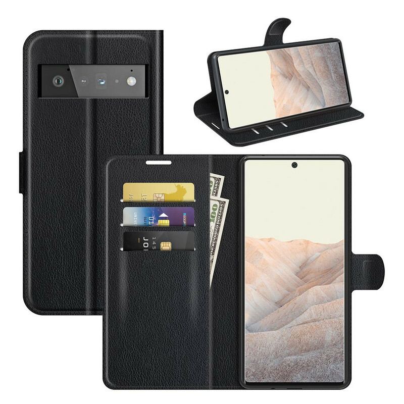 Housse Google Pixel 6 Pro Simili Cuir Litchi Classique