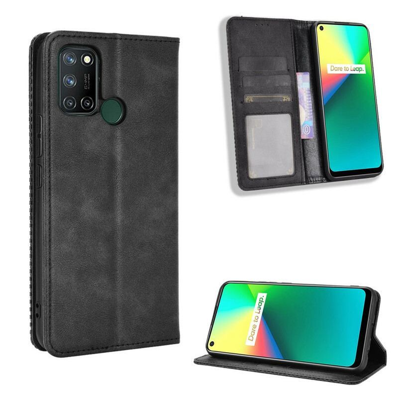 Flip Cover Realme 7i Effet Cuir Vintage Stylisé