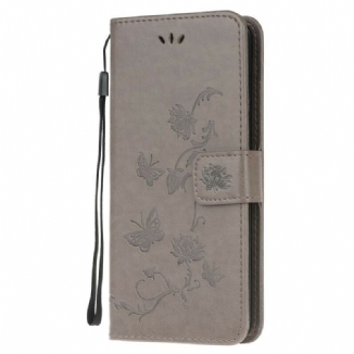 Housse Samsung Galaxy Note 20 Ultra Papillons Et Fleurs À Lanière