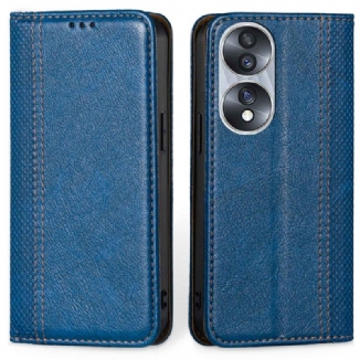 Flip Cover Honor 70 Cuir Litchi Coutures