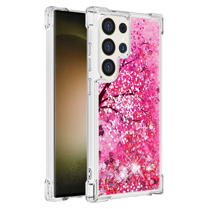Coque Samsung Galaxy S24 Ultra 5G Paillettes Fleurs de Cerisier