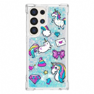 Coque Samsung Galaxy S24 Ultra 5G Paillettes Licornes et Diamants